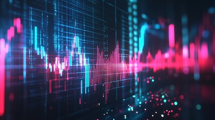 Aufkleber - Glowing digital charts showing growing stock market data on a screen