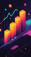 Poster - Growing bars chart graph showing positive trend in futuristic isometric business infographic