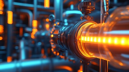 Leinwandbilder - Futuristic pipes glowing transporting hot liquid in industrial plant