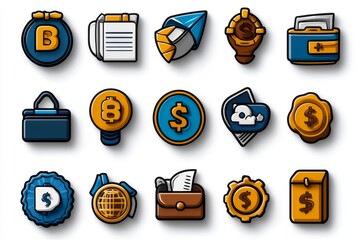 Poster - Clean and simple financial dashboard icons flat style on a white background
