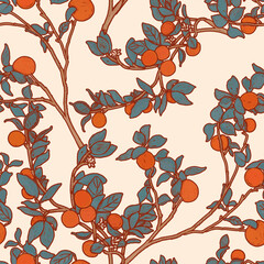mediterranean botanical vintage retro wallpaper. floral fruity seamless pattern - oranges on a white