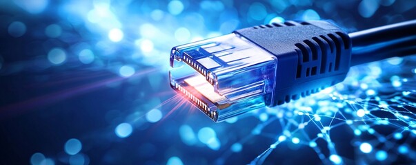 Poster - Network cable transmitting data with bokeh effect