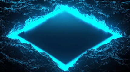 Poster - Abstract Neon Waves, an intricate interplay of black and blue hues, featuring a textured surface illuminated by vibrant neon light, evoking a sense of depth and movement.