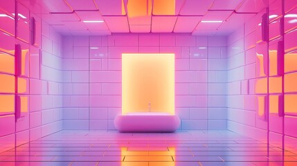 Poster - Vibrant Violet and Orange Glossy Blocks, modern tech-inspired design, sleek and polished surfaces, 3D render showcasing a futuristic aesthetic, ideal for digital backgrounds.