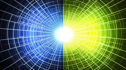 Poster - Abstract light tunnel in blue and yellow hues creating a captivating illusion of depth and energy, symbolizing technology and the digital world.
