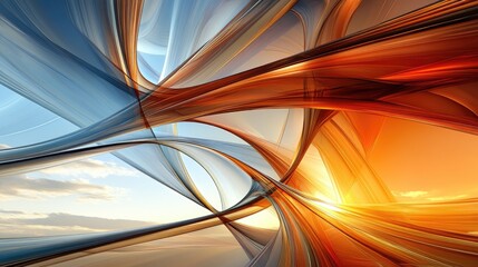 Poster - Abstract Curved Lines Flowing in Warm and Cool Colors Creating a Dynamic Visual Effect of Light and Motion Against a Serene Background
