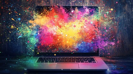 Poster - Laptop showing colorful explosion of creativity and imagination