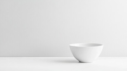 Aufkleber - Minimalistic White Bowl on a Simple Surface Against a Bright Wall, Perfect for Culinary, Home Decor, or Artistic Presentations with Negative Space for Creative Uses