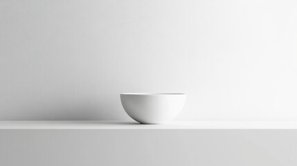 Aufkleber - Minimalist White Bowl on Simple Shelf Against Light Background for Modern Interior Design, Kitchen Decor, or Clean Aesthetic Visuals in Contemporary Settings