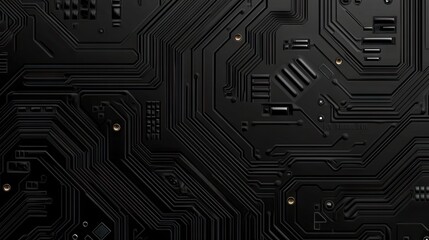 Poster - Abstract Black Circuit Board Design with Complex Patterns and Metallic Details for Technology, Innovation, and Digital Themes in Modern Graphics