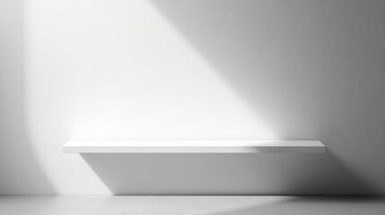 Poster - Minimalist White Shelf Against Smooth Wall with Soft Shadows in Contemporary Interior Design for Elegant Home Decor and Creative Display Solutions