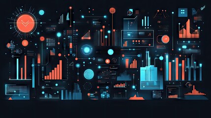 Poster - Abstract Visualization of Data Analysis with Colorful Graphs, Charts, and Infographics for Business Intelligence and Financial Reports