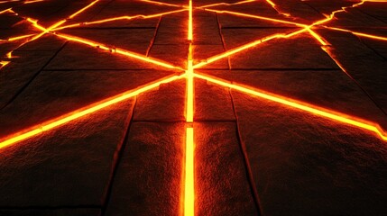 Poster - Vibrant Orange Lines Emitting from Dark Surface Creating a Mystical and Energetic Atmosphere Ideal for Fantasy and Sci-Fi Backgrounds and Artworks