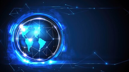 Poster - Futuristic Digital Globe with a Network of Connections on a Dark Background Representing Global Communication and Technology Advancement in Modern Society