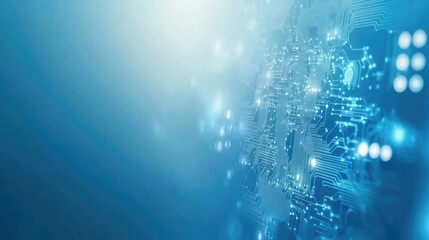 Poster - Abstract Blue Technology Background with Circuit Patterns and Glowing Lights Ideal for Digital Innovation, Networking, and Future Concepts Illustrations