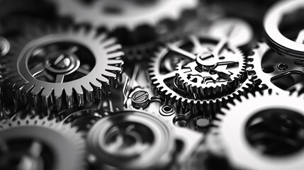 Leinwandbilder - Close-up view of interlocking metal gears rotating smoothly in a complex mechanism