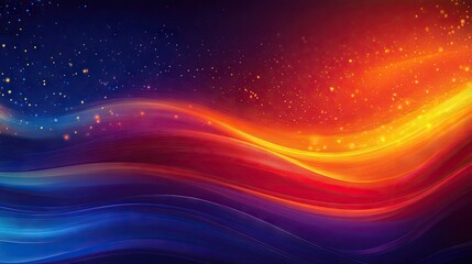 Poster - Vibrant Fluid Abstract Background with Waves of Colorful Light, Illuminating Stars and Dynamic Movement, Ideal for Creative Projects and Digital Art Designs