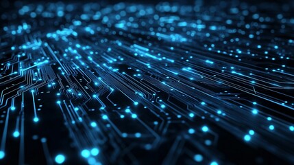 Leinwandbilder - Futuristic printed circuit board pulsating with blue lights