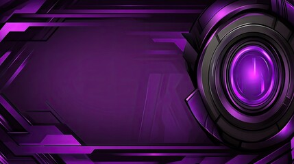 Poster - Abstract futuristic design featuring vibrant purple hues and geometric shapes with a glossy circular element in a technology-inspired background