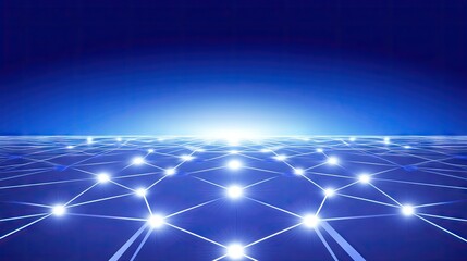 Poster - Futuristic Digital Landscape with Bright Nodes and Connecting Lines on a Deep Blue Background Representing Technology and Innovation