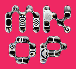 Fototapete - Set of 3d rendered font with abstract geometric shape and graphic pattern fill