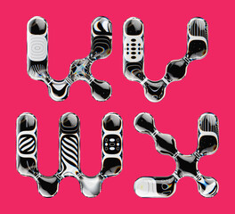Fototapete - Set of 3d rendered font with abstract geometric shape and graphic pattern fill