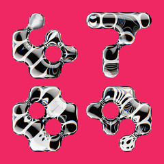 Fototapete - Set of 3d rendered font with abstract geometric shape and graphic pattern fill