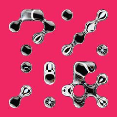 Fototapete - Set of 3d rendered font with abstract geometric shape and graphic pattern fill