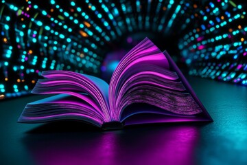 Aufkleber - A futuristic holographic sheet of paper with glowing, transparent layers, set against a high-tech background