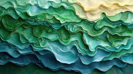 Poster - Abstract green and blue swirls create mesmerizing wave like pattern, evoking sense of tranquility and depth. layered textures enhance visual experience