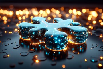 Aufkleber - Detailed hyper-realistic image of a glass puzzle piece, with reflections and refractions of light