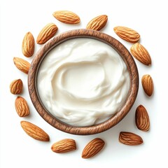 Wall Mural - Almonds surrounding a bowl of cream.