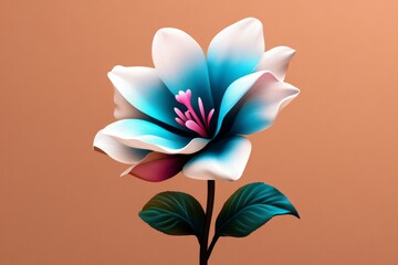 Aufkleber - Simple line art of a blooming flower with leaves, minimalist and elegant in soft green and pink