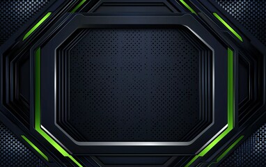 Poster - Abstract dark background featuring a textured surface with metallic frames and green accents in modern design