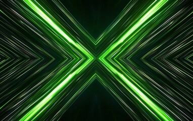 Poster - Dynamic green light beams create a striking visual pattern in an abstract design against a dark background