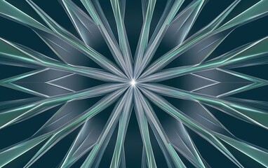 Poster - Intricate geometric patterns in cool tones create a mesmerizing starburst effect against a dark backdrop