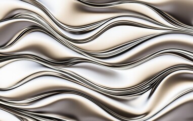 Poster - Textured metallic waves flow elegantly across a smooth surface, showcasing reflections in natural light