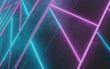 Poster - Stunning neon light installation with vibrant pink and blue colors illuminating a modern urban space