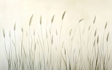 Poster - Gentle green grasses swaying softly in a serene landscape under soft natural light in an ethereal setting