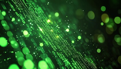 Poster - Digital background featuring green bokeh lights and binary code