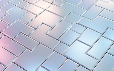 Poster - Silver geometric tiles arranged in an intricate pattern reflecting light in a modern interior space