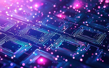 Poster - Colorful digital circuits illuminated by glowing particles create a futuristic landscape in the realm of modern technology