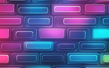 Poster - Colorful abstract brick wall design with vibrant shades of blue, pink, and purple lighting up a modern interior space