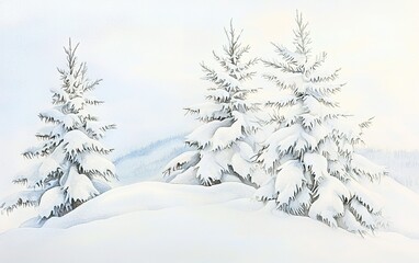 Poster - snow-covered evergreen trees standing majestically in a winter landscape at dawn with soft light ill