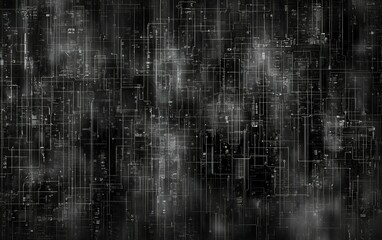 Poster - Abstract black and white digital circuit patterns resembling complex network connections in a modern design