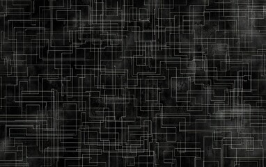 Poster - Abstract black background with intricate white line patterns creating a modern geometric design suitable for various applications
