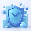 © Gary - BLUE 3D shield protection icon with check for online payment on white background concept, user account for 3d security with payment protection on isolated vector render background