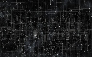 Poster - A futuristic city skyline illuminated among a web of glowing lines representing technology and connectivity at night