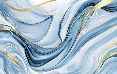 Poster - Elegant blue and white marbled abstract design with golden accents for artistic wall decor or background use