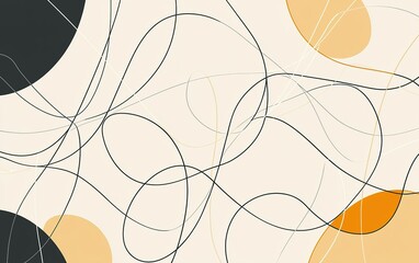 Poster - Abstract design with flowing lines and circles in warm tones on a soft cream background for modern decor